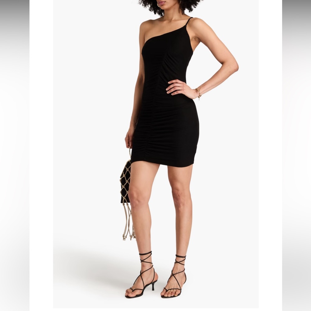 ENZA COSTA One-shoulder ruched ribbed jersey mini dress